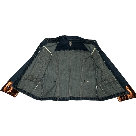 J. Jill Stretch Denim Jacket With Jewels & Metallic Gold Pattern Women's Size S - Picture 9 of 16